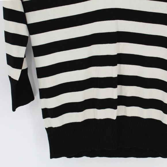 Grace Elements $88 Large Silk Cotton Black White Striped V Neck Knit Sweater - Picture 4 of 11